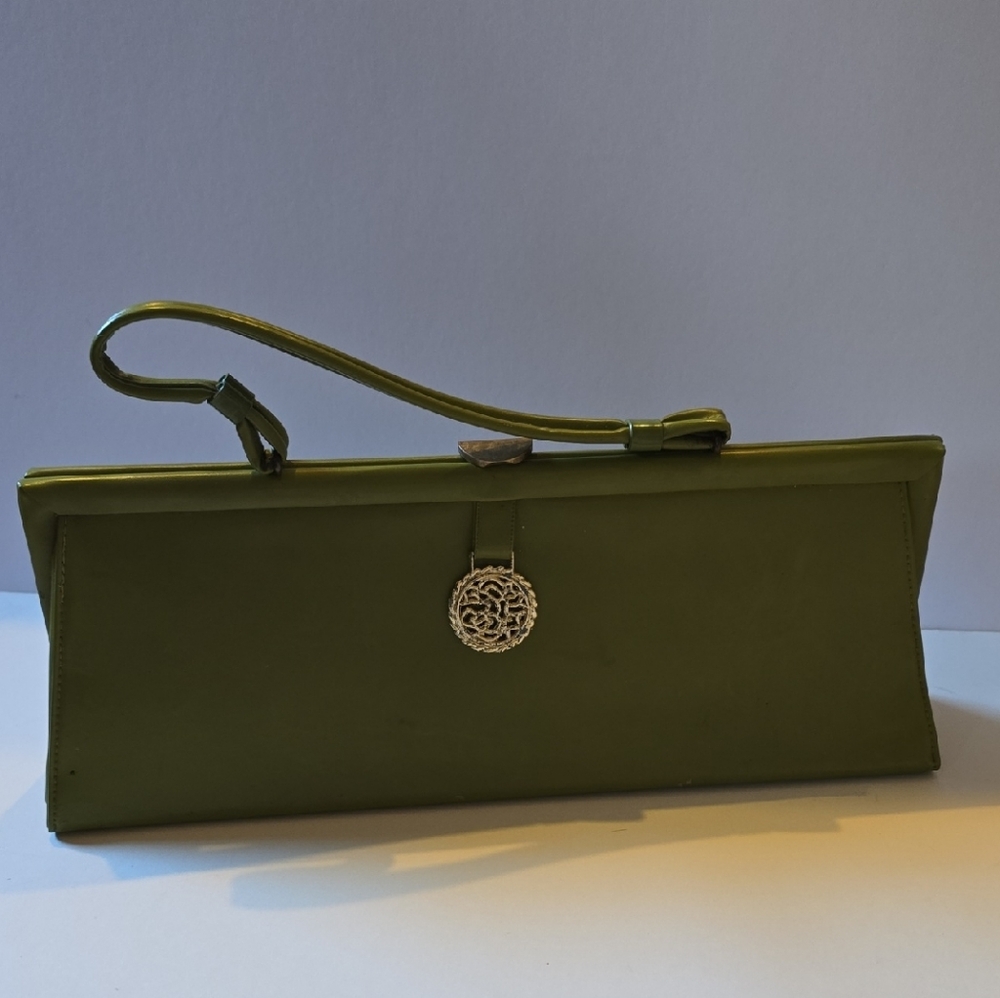 Vintage 15.5" Green Clutch Bag with "gold" clasp